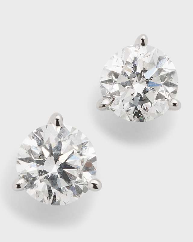 18K White Gold 3-Prong Round Diamond Martini Stud Earrings, 2.0tcw, 0.250"L / 0.26"W